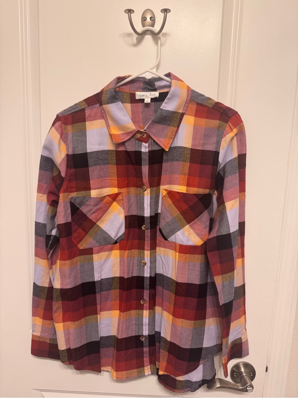 Grace & Lace Multicolor Plaid Button-Front Shirt